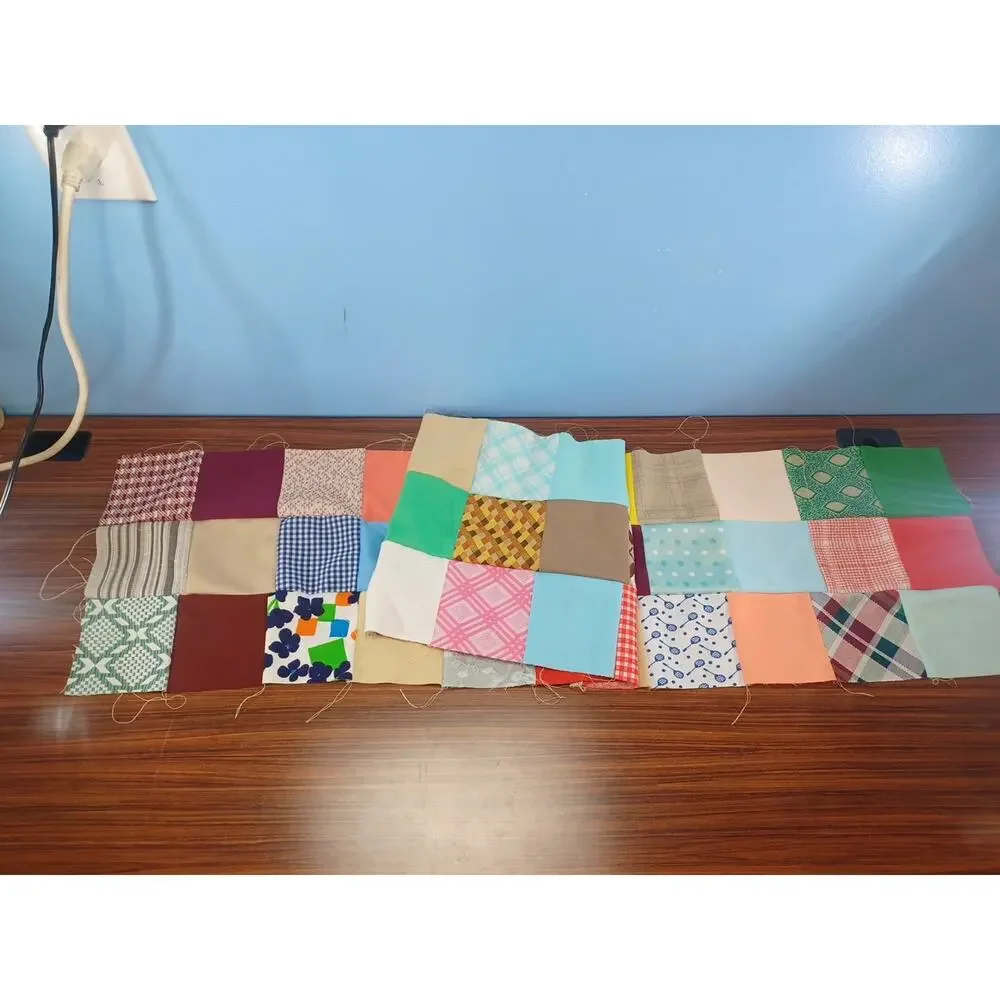 Vintage Patches Lot Of 54 Quilting Colorful 1970's - 80's Patchwork Scrap Quilt